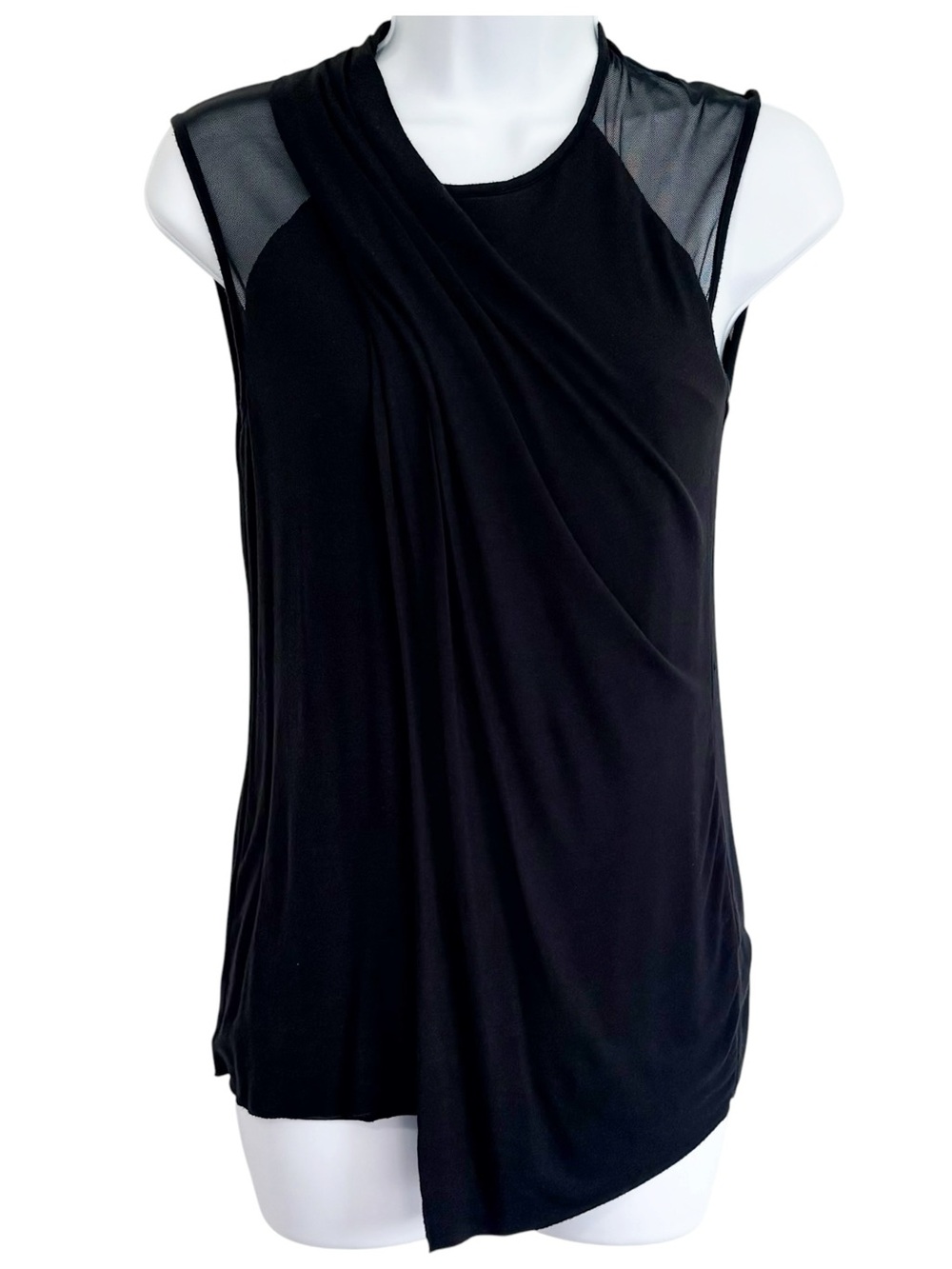 BAILEY 44 Black Mesh Sleeveless Asymmetrical Crewneck Stretch Tank Blouse Top S - Picture 1 of 7